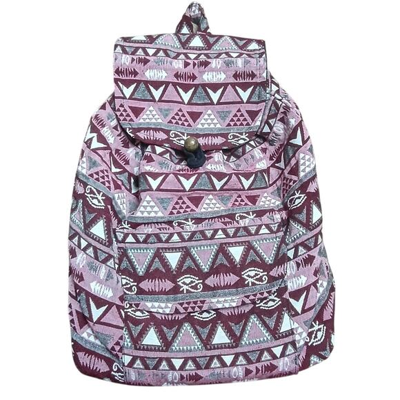 Sun Well Purple/ Pink Printed Canvas Lined Cinch Drawstring Backpack - Picture 1 of 9